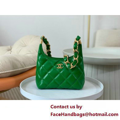 Chanel Shiny Lambskin & Gold-Tone Metal Small Hobo Bag Green AS4922 2025 - Click Image to Close